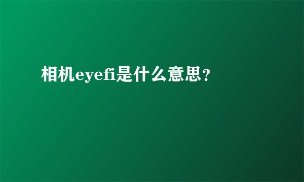 相机eyefi是什么意思？