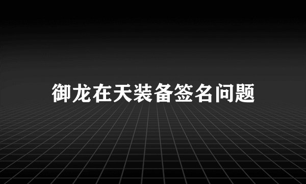 御龙在天装备签名问题