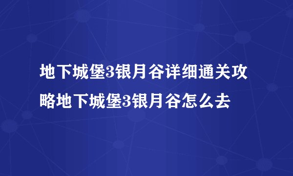 地下城堡3银月谷详细通关攻略地下城堡3银月谷怎么去