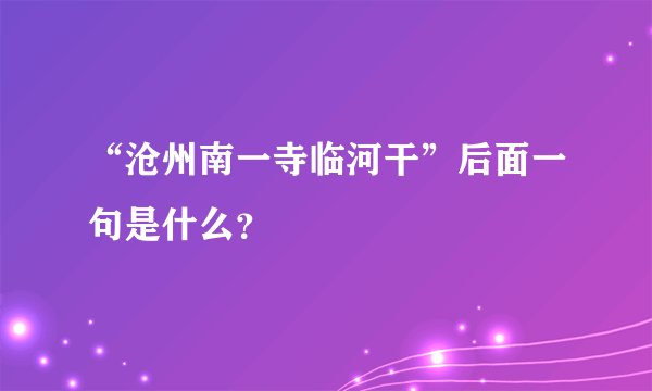“沧州南一寺临河干”后面一句是什么？