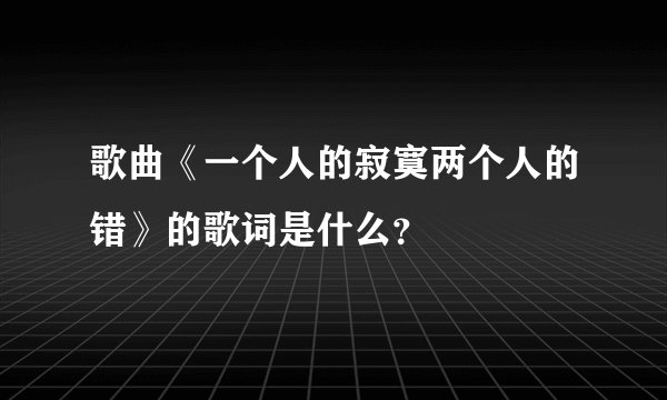 歌曲《一个人的寂寞两个人的错》的歌词是什么？