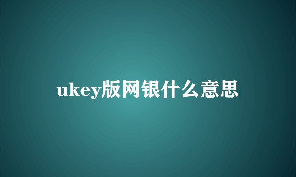 ukey版网银什么意思