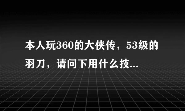 本人玩360的大侠传，53级的羽刀，请问下用什么技能，怎样排列。用什么异兽，现今有熊猫。用什么侠侣？
