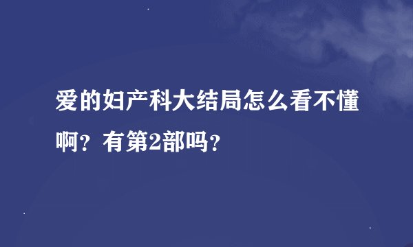 爱的妇产科大结局怎么看不懂啊？有第2部吗？