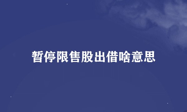 暂停限售股出借啥意思