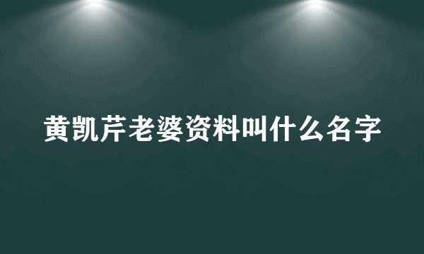 黄凯芹老婆资料叫什么名字