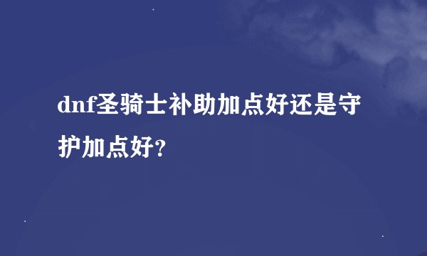 dnf圣骑士补助加点好还是守护加点好？