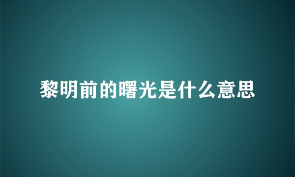 黎明前的曙光是什么意思