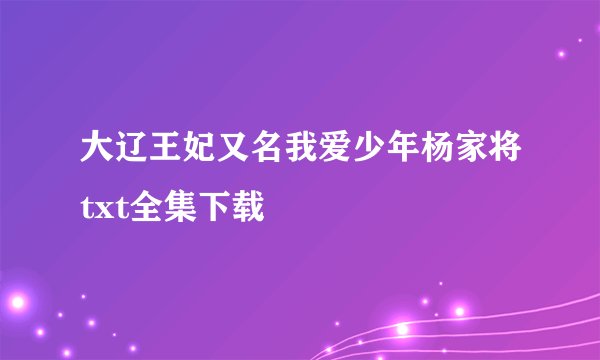 大辽王妃又名我爱少年杨家将txt全集下载