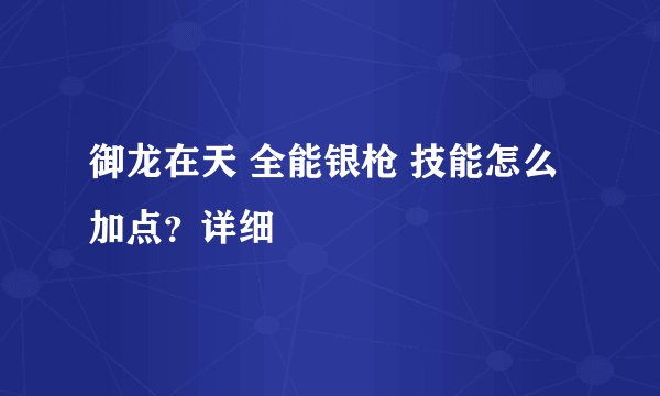 御龙在天 全能银枪 技能怎么加点？详细