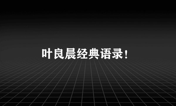 叶良晨经典语录！