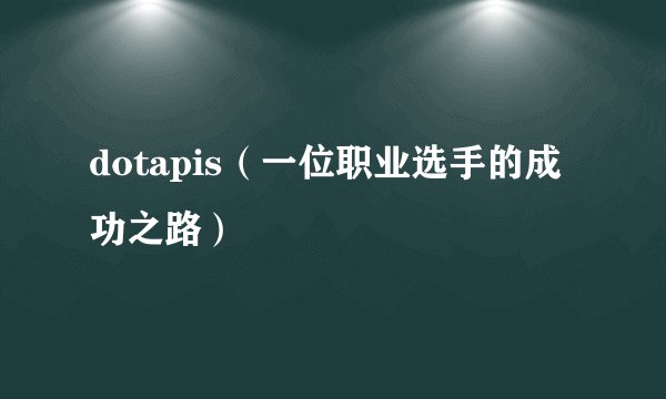 dotapis（一位职业选手的成功之路）