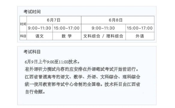 江西省高考时间2022年具体时间