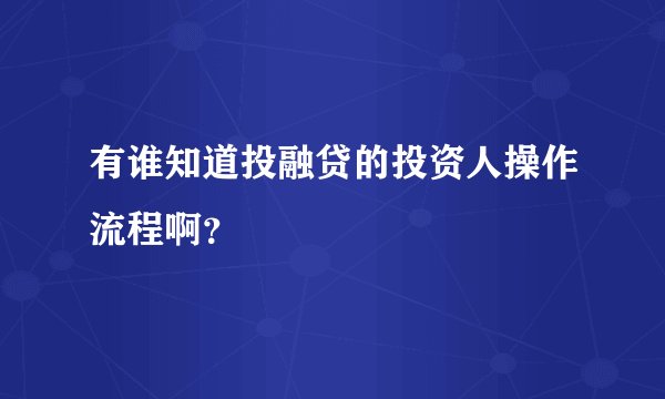 有谁知道投融贷的投资人操作流程啊？