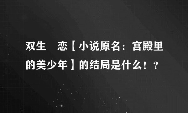 双生•恋【小说原名：宫殿里的美少年】的结局是什么！？
