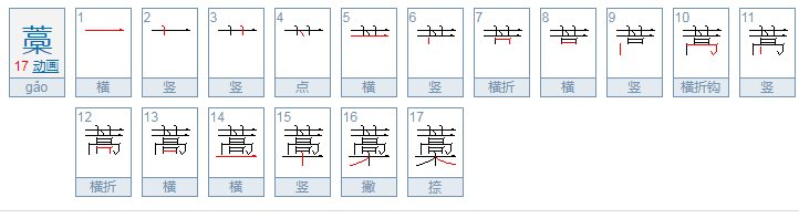 一个草字头一个高一个木念什么