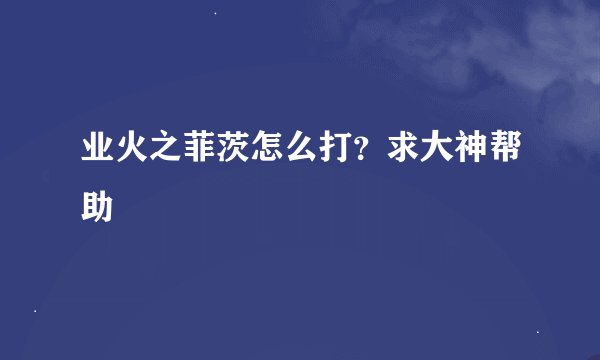业火之菲茨怎么打？求大神帮助