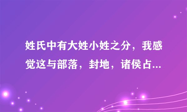 姓氏中有大姓小姓之分，我感觉这与部落，封地，诸侯占地为王等有关糸，有人说唐赵宋陈等为大姓，请老师解