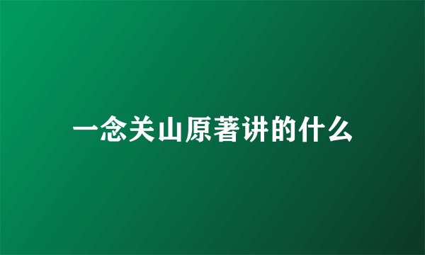 一念关山原著讲的什么