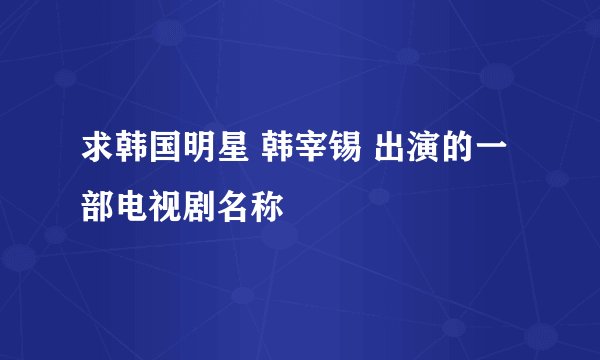 求韩国明星 韩宰锡 出演的一部电视剧名称