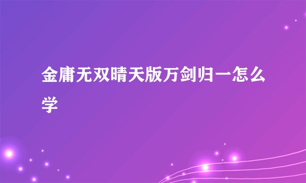 金庸无双晴天版万剑归一怎么学