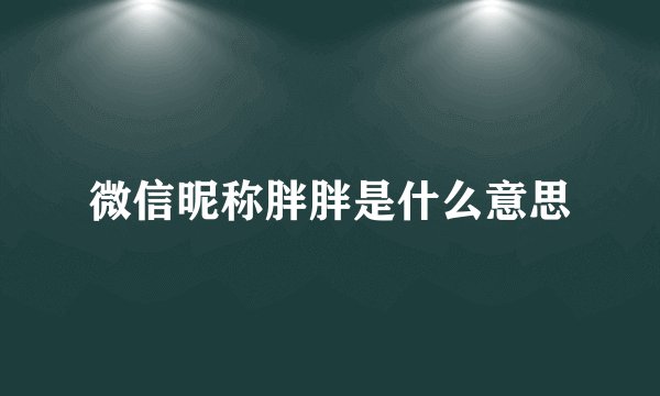 微信昵称胖胖是什么意思