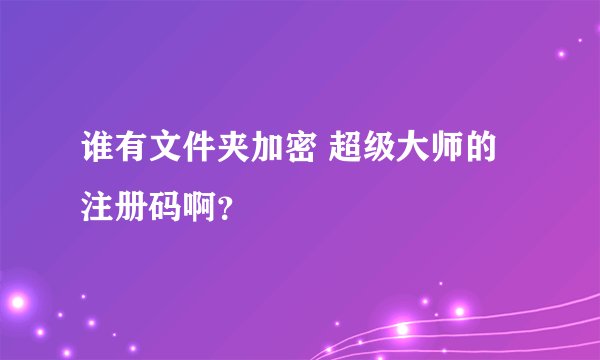 谁有文件夹加密 超级大师的注册码啊？