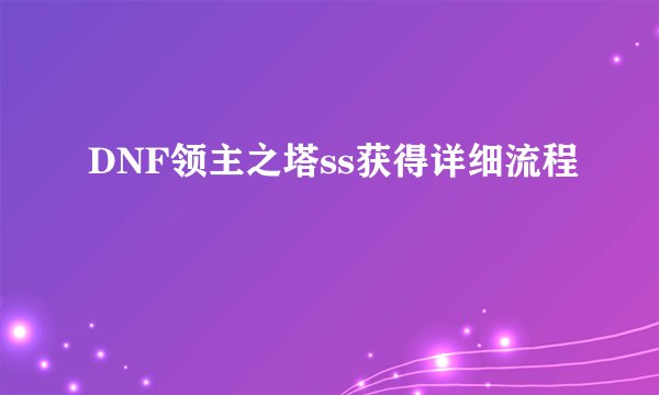 DNF领主之塔ss获得详细流程