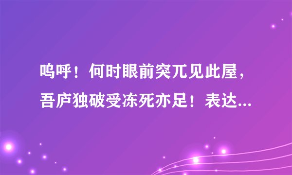 呜呼！何时眼前突兀见此屋，吾庐独破受冻死亦足！表达了诗人怎样的情感？