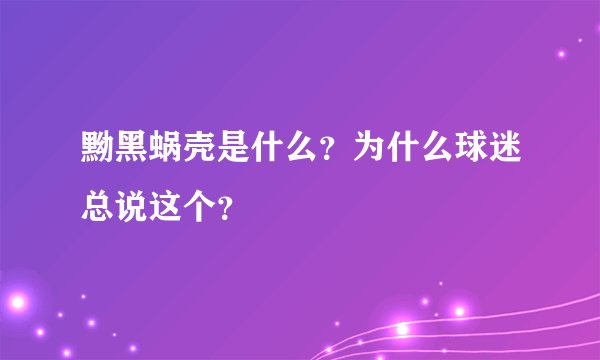 黝黑蜗壳是什么？为什么球迷总说这个？