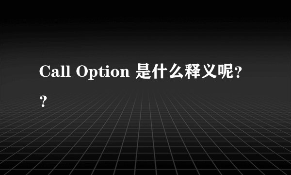 Call Option 是什么释义呢？？