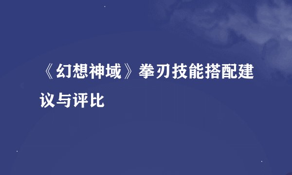 《幻想神域》拳刃技能搭配建议与评比