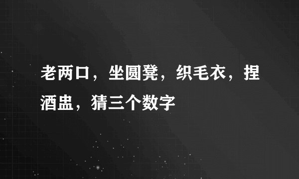 老两口，坐圆凳，织毛衣，捏酒盅，猜三个数字
