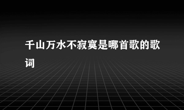 千山万水不寂寞是哪首歌的歌词