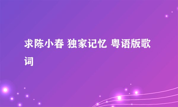 求陈小春 独家记忆 粤语版歌词