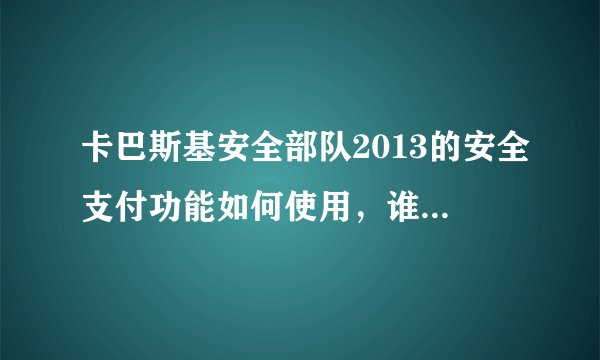 卡巴斯基安全部队2013的安全支付功能如何使用，谁能解释一下啊？