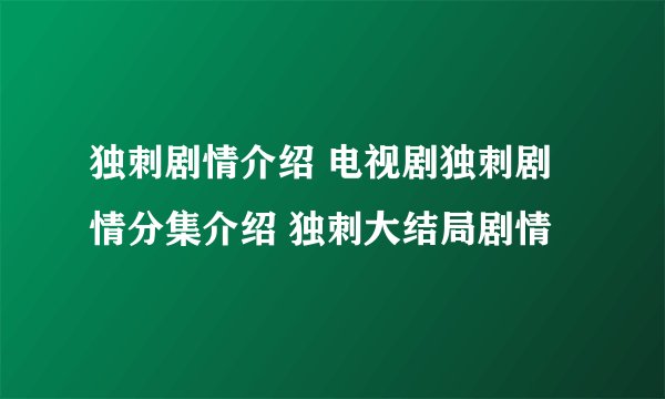 独刺剧情介绍 电视剧独刺剧情分集介绍 独刺大结局剧情