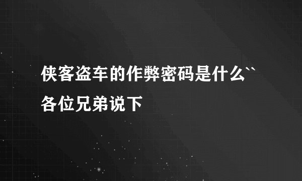 侠客盗车的作弊密码是什么``各位兄弟说下