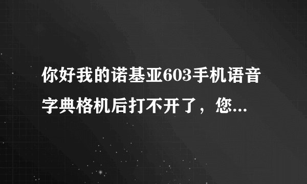 你好我的诺基亚603手机语音字典格机后打不开了，您能否帮忙给发一个安装包？不胜感激！