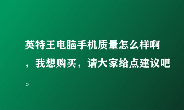 英特王电脑手机质量怎么样啊，我想购买，请大家给点建议吧。
