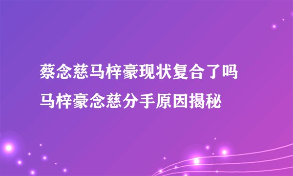 蔡念慈马梓豪现状复合了吗 马梓豪念慈分手原因揭秘