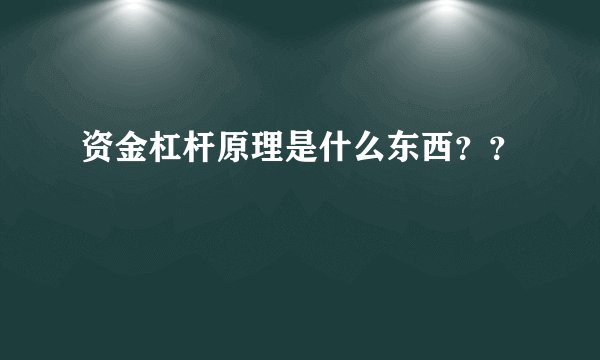 资金杠杆原理是什么东西？？