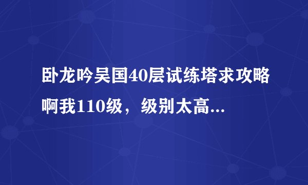 卧龙吟吴国40层试练塔求攻略啊我110级，级别太高的就别来了，都能过