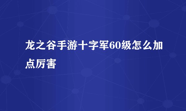 龙之谷手游十字军60级怎么加点厉害
