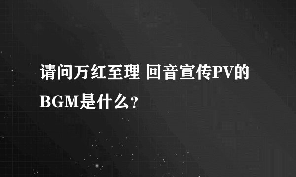 请问万红至理 回音宣传PV的BGM是什么？