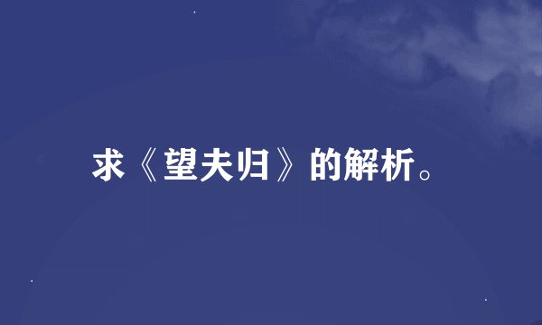 求《望夫归》的解析。