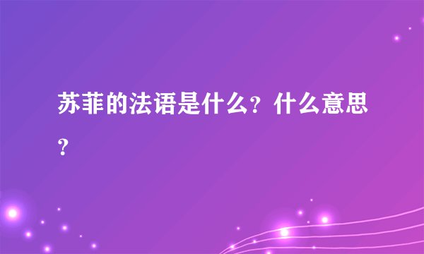 苏菲的法语是什么？什么意思？