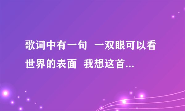 歌词中有一句  一双眼可以看世界的表面  我想这首歌我歌名是啥呀