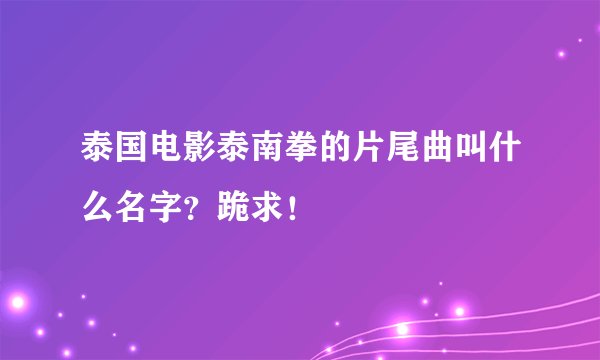 泰国电影泰南拳的片尾曲叫什么名字？跪求！