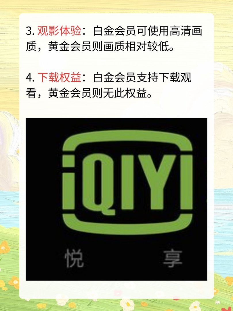 爱奇艺白金会员和黄金会员区别